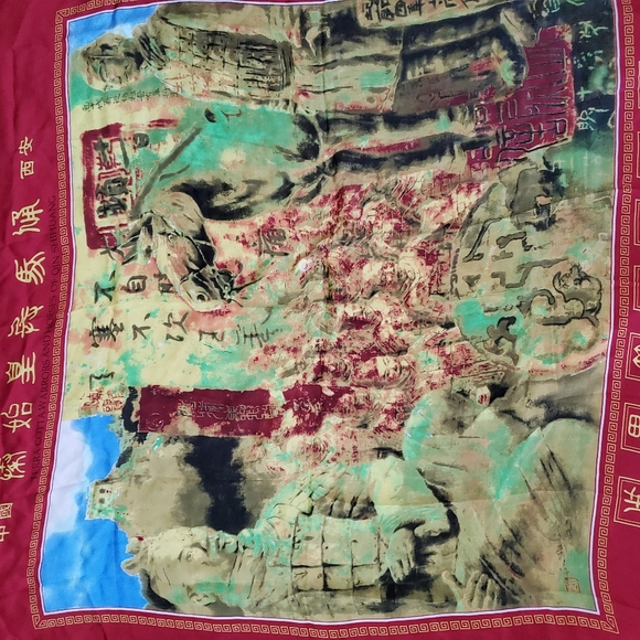 Rare TERRA COTTA WARRIORS and Horses Extra Large Square Mulberry Silk Sc… - Picture 2 of 9